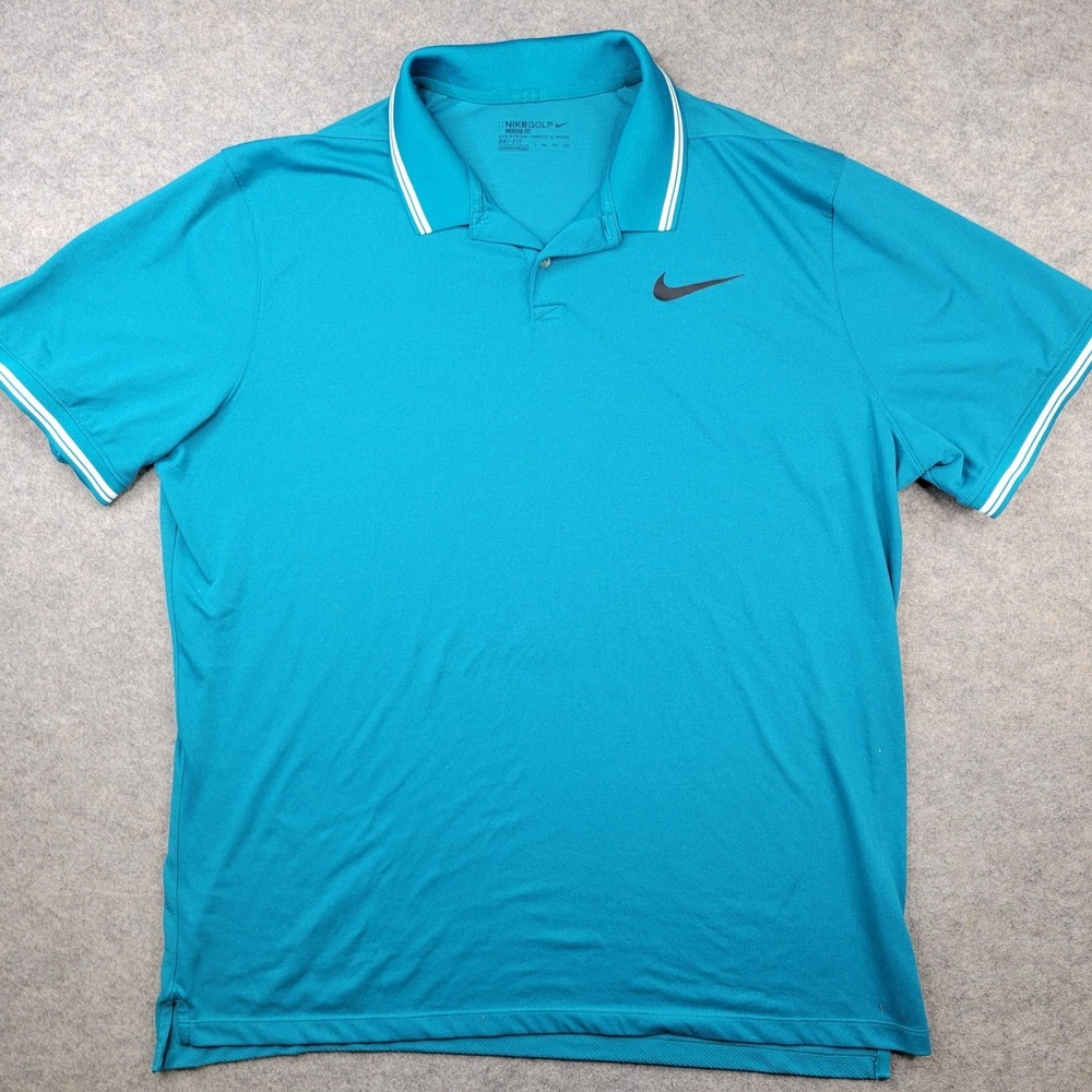 Nike Golf Polo Shirt Mens 2XL Blue Solid Dri-FIT Golf Performance‎ Tagless Top